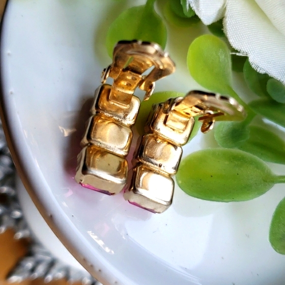 Vintage Authentic 50's Weiss Large Faceted Pink Glass Rhinestone Estate Earrings - Picture 10 of 11